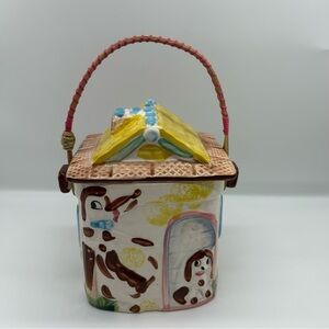 Japan Nasco 1940's cottage storage container 8.5" biscuit jar Dogs ABC's READ!